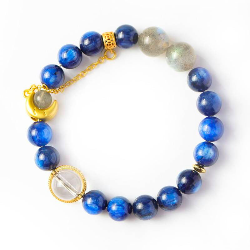 Van Gogh Starry Night Over the Rhone Bracelet — Kyanite, Moonstone & Moon Charm EclipticJew