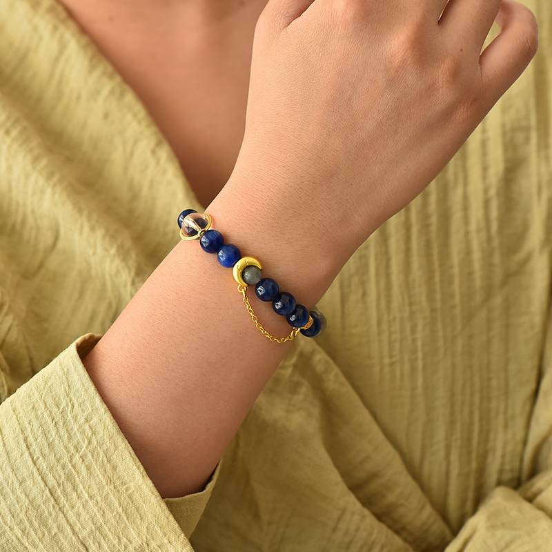 Van Gogh Starry Night Over the Rhone Bracelet — Kyanite, Moonstone & Moon Charm EclipticJew