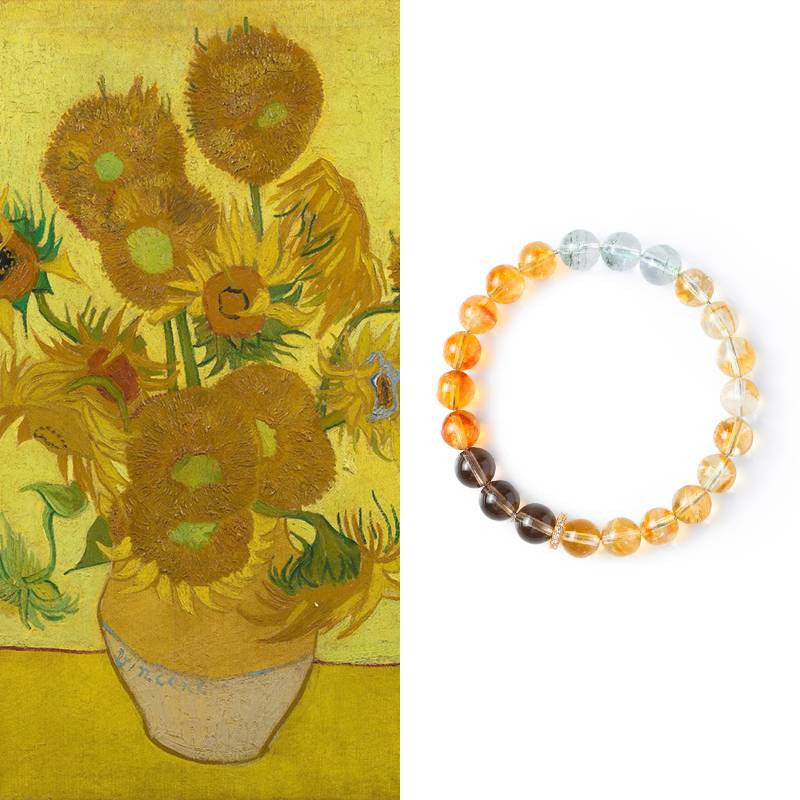Van Gogh Sunflowers Crystal Bracelet — Citrine, Smoky Quartz & Green Phantom EclipticJew