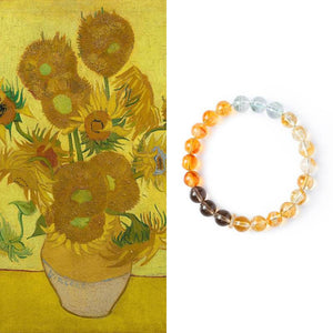 Van Gogh Sunflowers Crystal Bracelet — Citrine, Smoky Quartz & Green Phantom EclipticJew