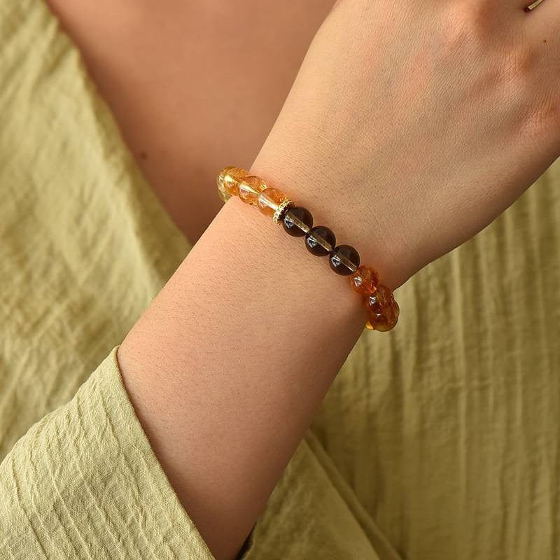 Van Gogh Sunflowers Crystal Bracelet — Citrine, Smoky Quartz & Green Phantom EclipticJew
