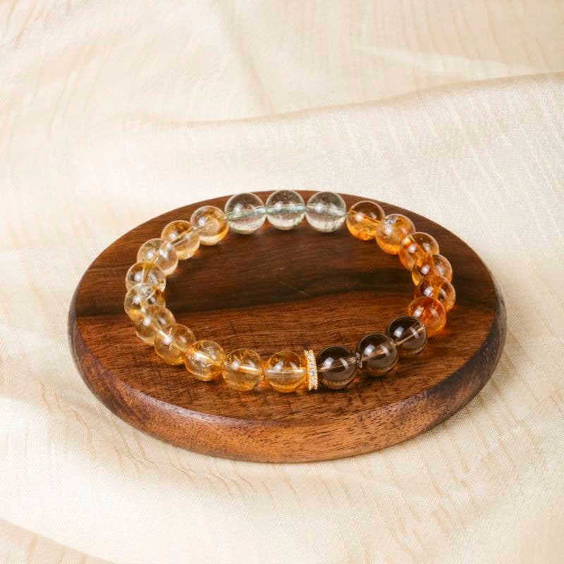 Van Gogh Sunflowers Crystal Bracelet — Citrine, Smoky Quartz & Green Phantom EclipticJew