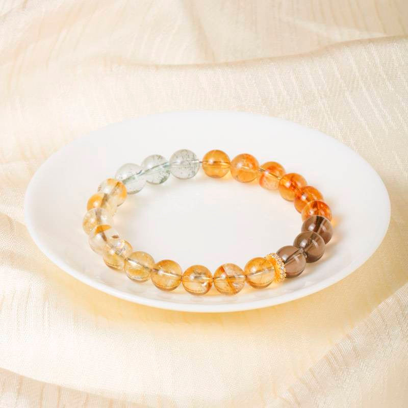Van Gogh Sunflowers Crystal Bracelet — Citrine, Smoky Quartz & Green Phantom EclipticJew