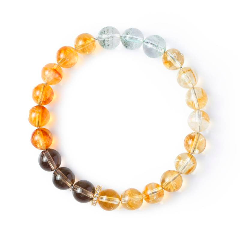 Van Gogh Sunflowers Crystal Bracelet — Citrine, Smoky Quartz & Green Phantom EclipticJew