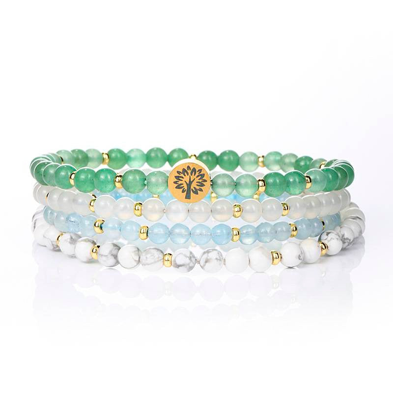 Balance & Harmony Four-Stone Bracelet Set — Green Aventurine, Moonstone, Aquamarine & White Turquoise EclipticJew