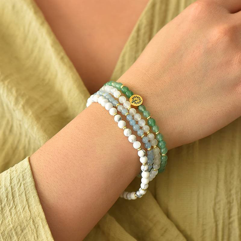 Balance & Harmony Four-Stone Bracelet Set — Green Aventurine, Moonstone, Aquamarine & White Turquoise EclipticJew