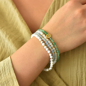Balance & Harmony Four-Stone Bracelet Set — Green Aventurine, Moonstone, Aquamarine & White Turquoise EclipticJew