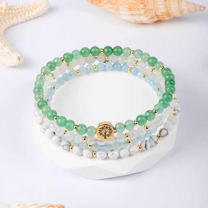 Balance & Harmony Four-Stone Bracelet Set — Green Aventurine, Moonstone, Aquamarine & White Turquoise EclipticJew