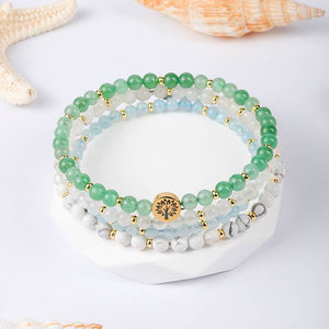 Balance & Harmony Four-Stone Bracelet Set — Green Aventurine, Moonstone, Aquamarine & White Turquoise EclipticJew