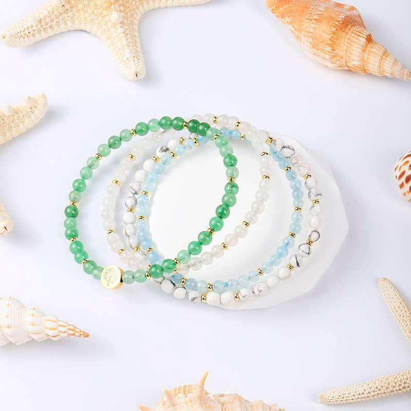 Balance & Harmony Four-Stone Bracelet Set — Green Aventurine, Moonstone, Aquamarine & White Turquoise EclipticJew