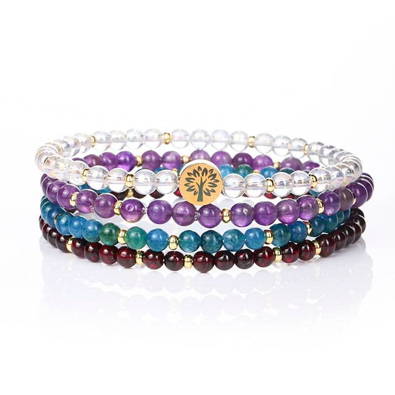 Health & Wellbeing Four-Stone Bracelet Set — AB Quartz, Amethyst, Apatite & Garnet EclipticJew