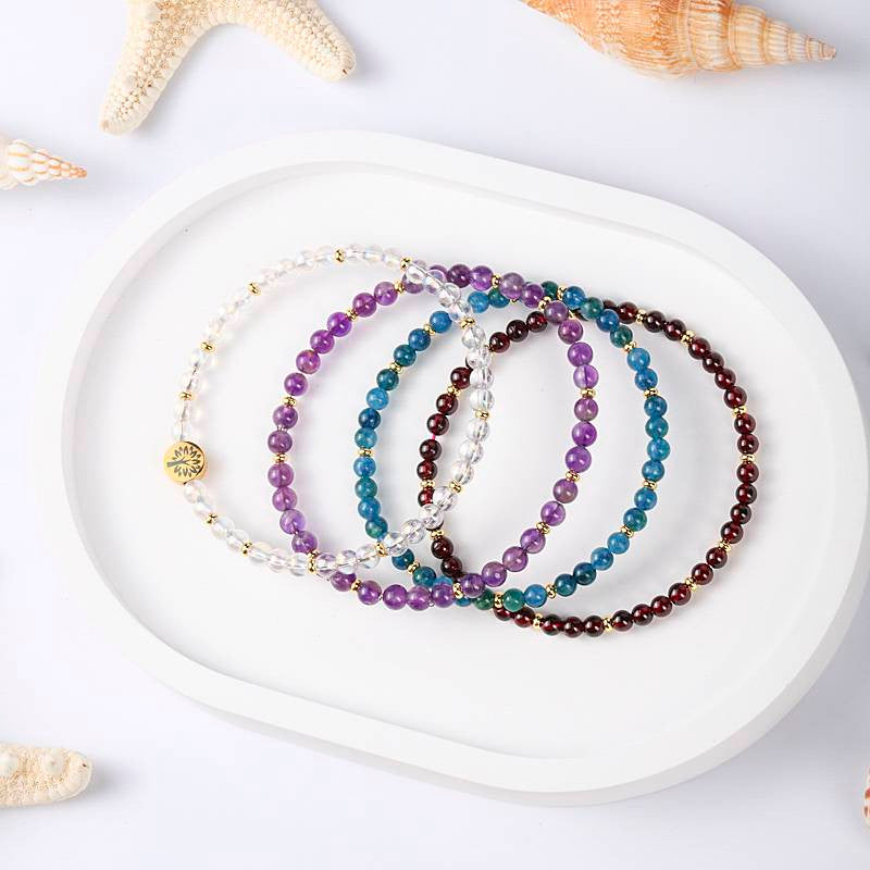 Health & Wellbeing Four-Stone Bracelet Set — AB Quartz, Amethyst, Apatite & Garnet EclipticJew