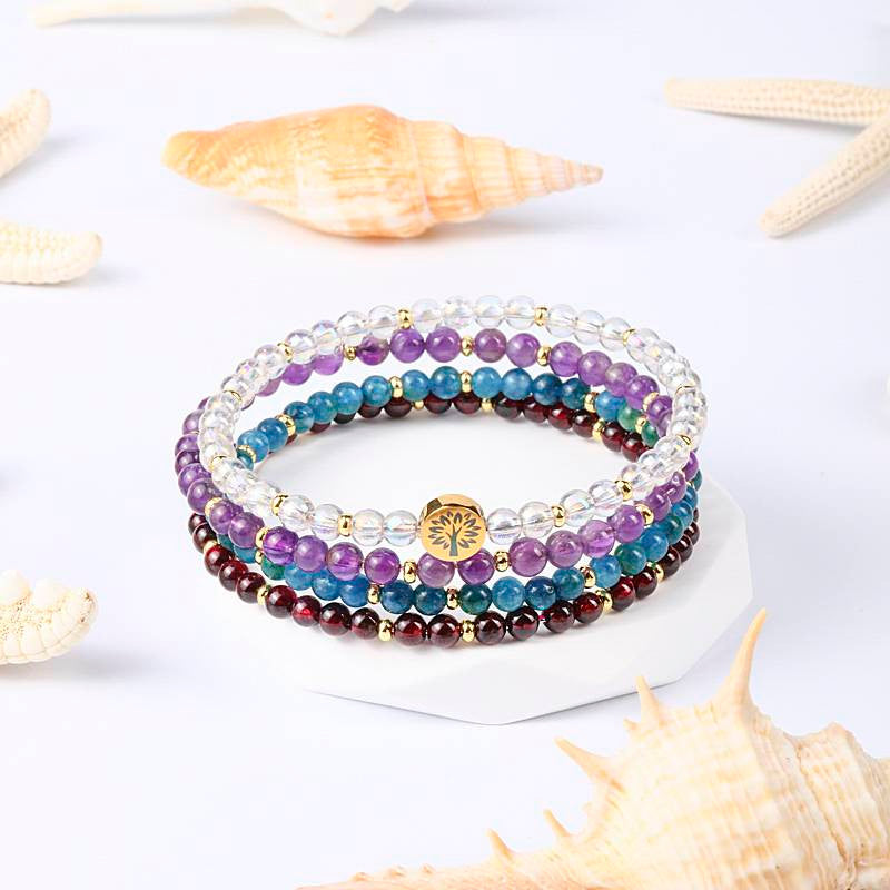 Health & Wellbeing Four-Stone Bracelet Set — AB Quartz, Amethyst, Apatite & Garnet EclipticJew