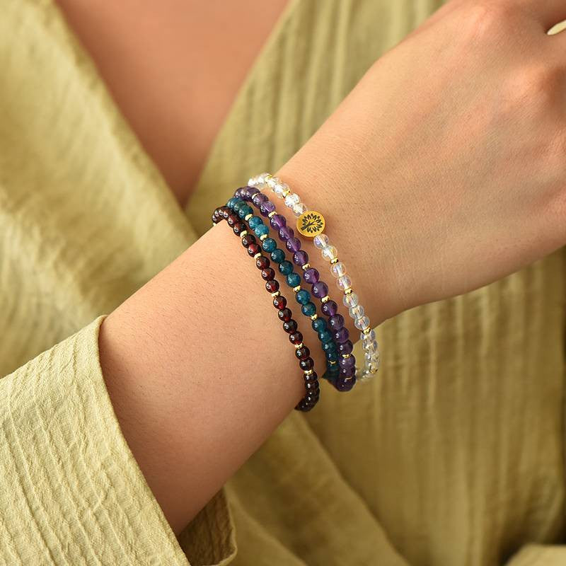 Health & Wellbeing Four-Stone Bracelet Set — AB Quartz, Amethyst, Apatite & Garnet EclipticJew
