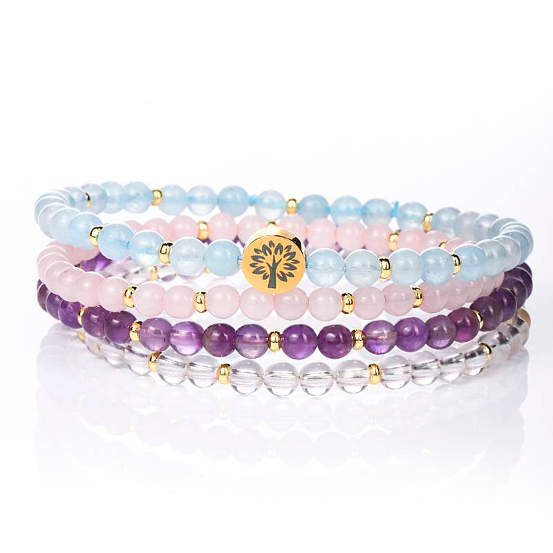 Inner Peace Four-Stone Bracelet Set — Aquamarine, Rose Quartz, Amethyst & Clear Quartz EclipticJew