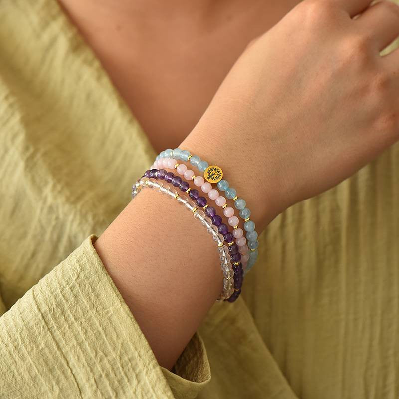Inner Peace Four-Stone Bracelet Set — Aquamarine, Rose Quartz, Amethyst & Clear Quartz EclipticJew