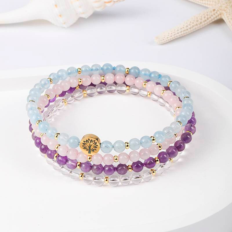 Inner Peace Four-Stone Bracelet Set — Aquamarine, Rose Quartz, Amethyst & Clear Quartz EclipticJew