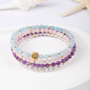 Inner Peace Four-Stone Bracelet Set — Aquamarine, Rose Quartz, Amethyst & Clear Quartz EclipticJew