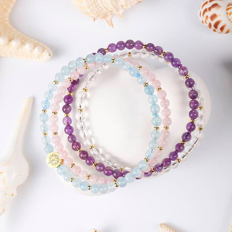 Inner Peace Four-Stone Bracelet Set — Aquamarine, Rose Quartz, Amethyst & Clear Quartz EclipticJew