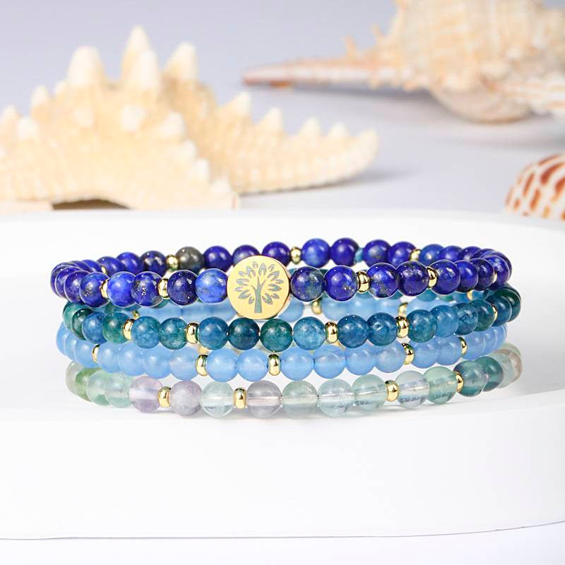 Intuition & Wisdom Four-Stone Bracelet Set — Lapis, Blue Apatite, Blue Chalcedony & Fluorite EclipticJew