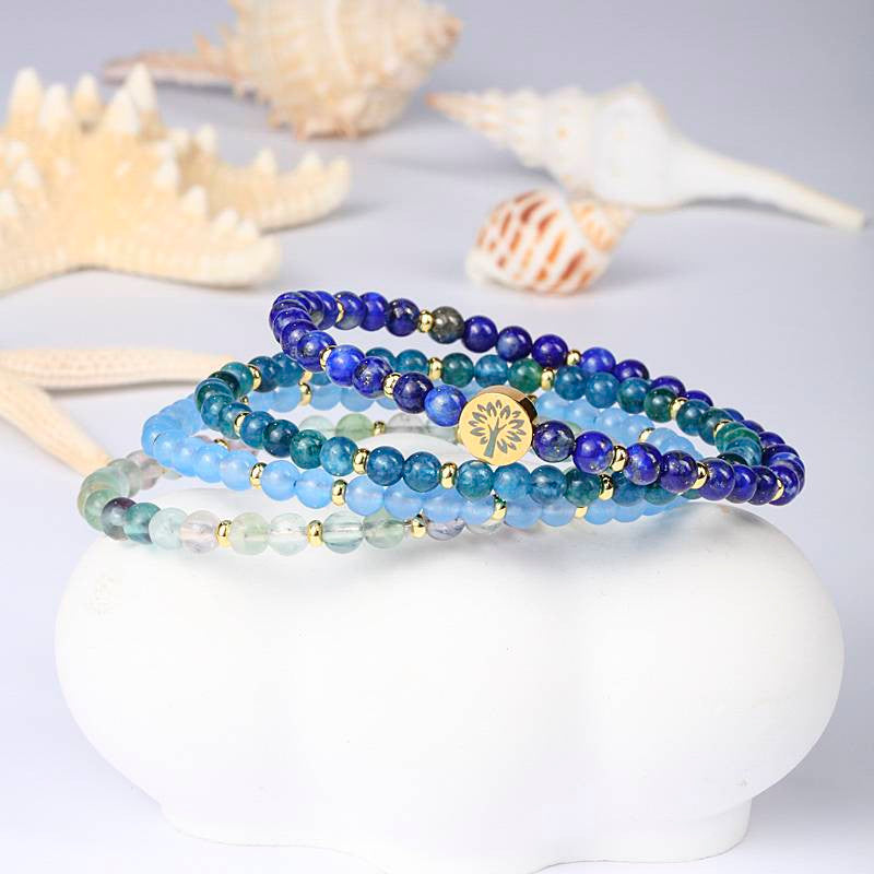 Intuition & Wisdom Four-Stone Bracelet Set — Lapis, Blue Apatite, Blue Chalcedony & Fluorite EclipticJew