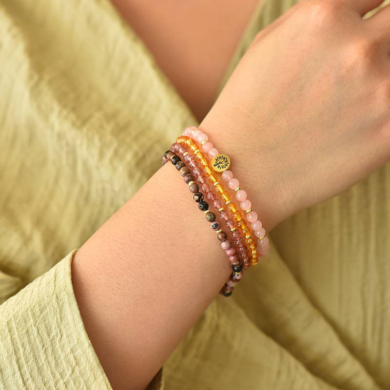 Love & Happiness Four-Stone Bracelet Set — Rose Quartz, Citrine, Strawberry Quartz & Rhodonite EclipticJew