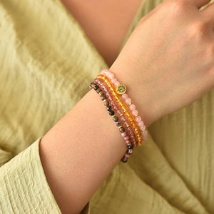 Love & Happiness Four-Stone Bracelet Set — Rose Quartz, Citrine, Strawberry Quartz & Rhodonite EclipticJew