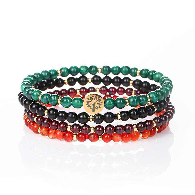 Stability & Protection Four-Stone Bracelet Set — Malachite, Obsidian, Garnet & Red Agate EclipticJew
