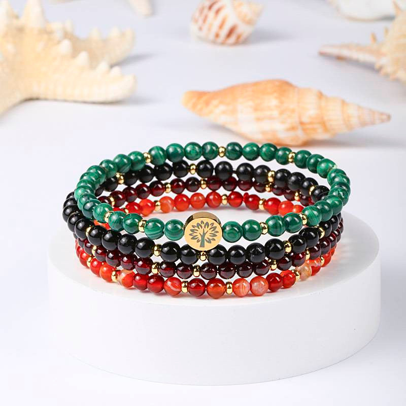 Stability & Protection Four-Stone Bracelet Set — Malachite, Obsidian, Garnet & Red Agate EclipticJew