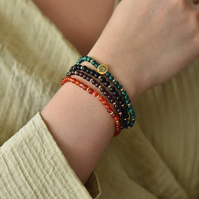 Stability & Protection Four-Stone Bracelet Set — Malachite, Obsidian, Garnet & Red Agate EclipticJew