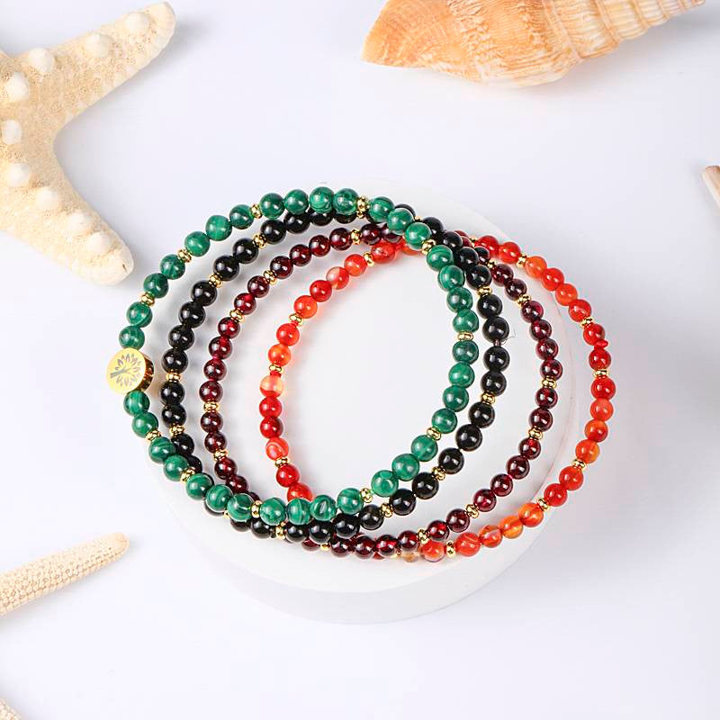 Stability & Protection Four-Stone Bracelet Set — Malachite, Obsidian, Garnet & Red Agate EclipticJew