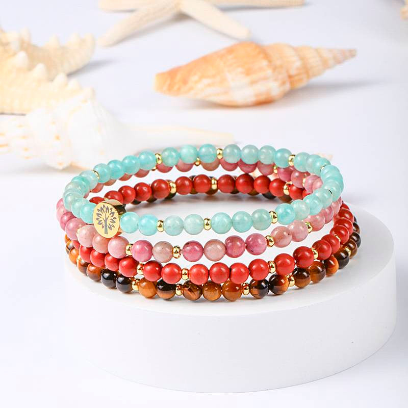 Strength & Courage Four-Stone Bracelet Set — Amazonite, Rhodochrosite, Red Jasper & Tiger Eye EclipticJew