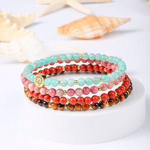 Strength & Courage Four-Stone Bracelet Set — Amazonite, Rhodochrosite, Red Jasper & Tiger Eye EclipticJew