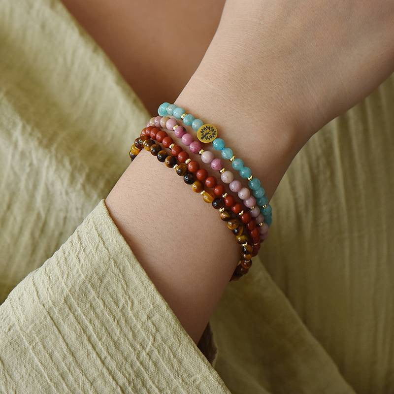 Strength & Courage Four-Stone Bracelet Set — Amazonite, Rhodochrosite, Red Jasper & Tiger Eye EclipticJew