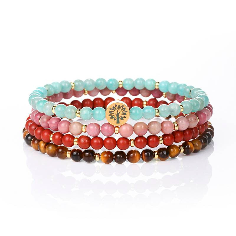 Strength & Courage Four-Stone Bracelet Set — Amazonite, Rhodochrosite, Red Jasper & Tiger Eye EclipticJew