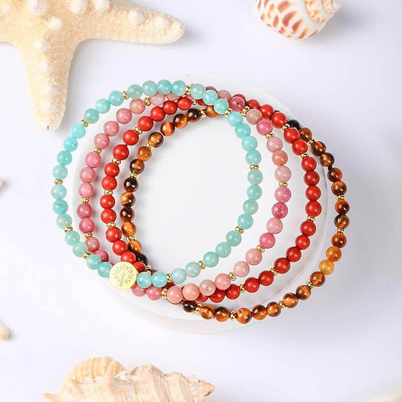 Strength & Courage Four-Stone Bracelet Set — Amazonite, Rhodochrosite, Red Jasper & Tiger Eye EclipticJew