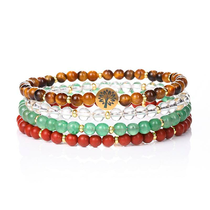 Success & Fulfillment Four-Stone Bracelet Set — Tiger Eye, Clear Quartz, Green Aventurine & Red Jasper EclipticJew