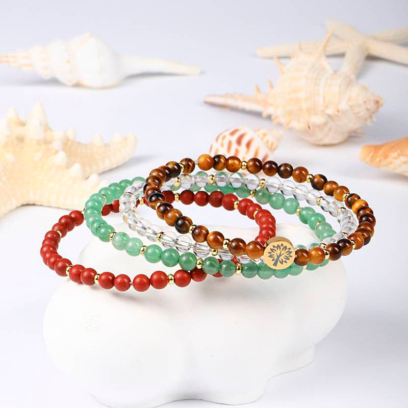 Success & Fulfillment Four-Stone Bracelet Set — Tiger Eye, Clear Quartz, Green Aventurine & Red Jasper EclipticJew