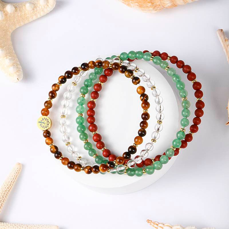 Success & Fulfillment Four-Stone Bracelet Set — Tiger Eye, Clear Quartz, Green Aventurine & Red Jasper EclipticJew