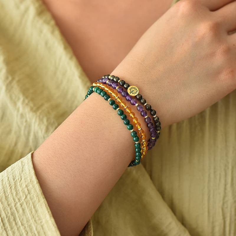 Wealth & Abundance Four-Stone Bracelet Set — Pyrite, Amethyst, Citrine & Malachite EclipticJew