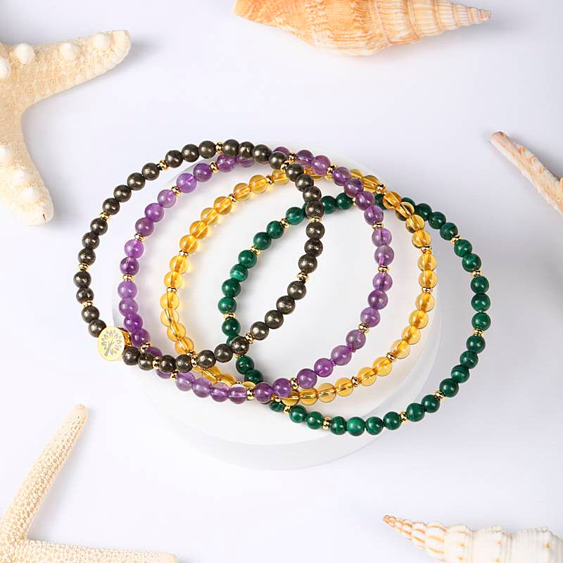 Wealth & Abundance Four-Stone Bracelet Set — Pyrite, Amethyst, Citrine & Malachite EclipticJew