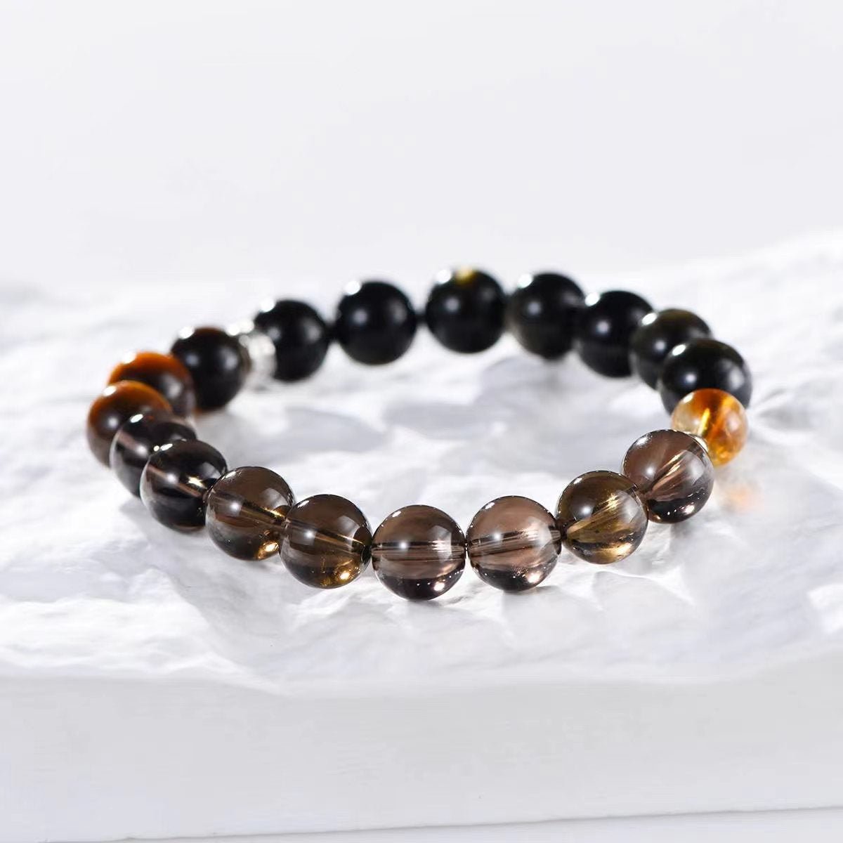 Prosperity Path Smoky Quartz, Tiger's Eye & Black Obsidian Bracelet - EclipticJewBraceletsnewObsidian