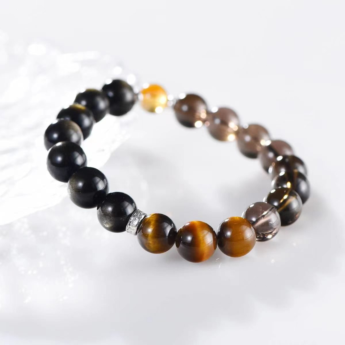 Prosperity Path Smoky Quartz, Tiger's Eye & Black Obsidian Bracelet - EclipticJewBraceletsnewObsidian