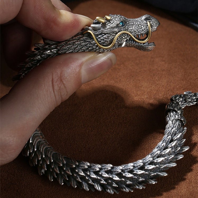 Pure Tibetan Silver Dragon Bracelet - EclipticJew
