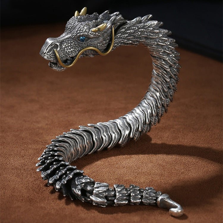 Pure Tibetan Silver Dragon Bracelet - EclipticJew
