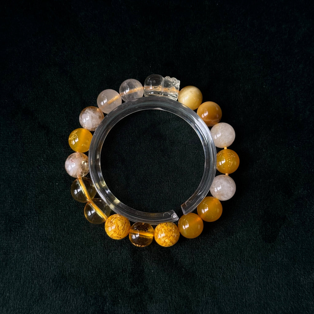 Quartz Crystal Pixiu Bracelet | 10mm Beads | Five Elements Metal Energy Balance | Wealth & Protection Feng Shui Jewelry