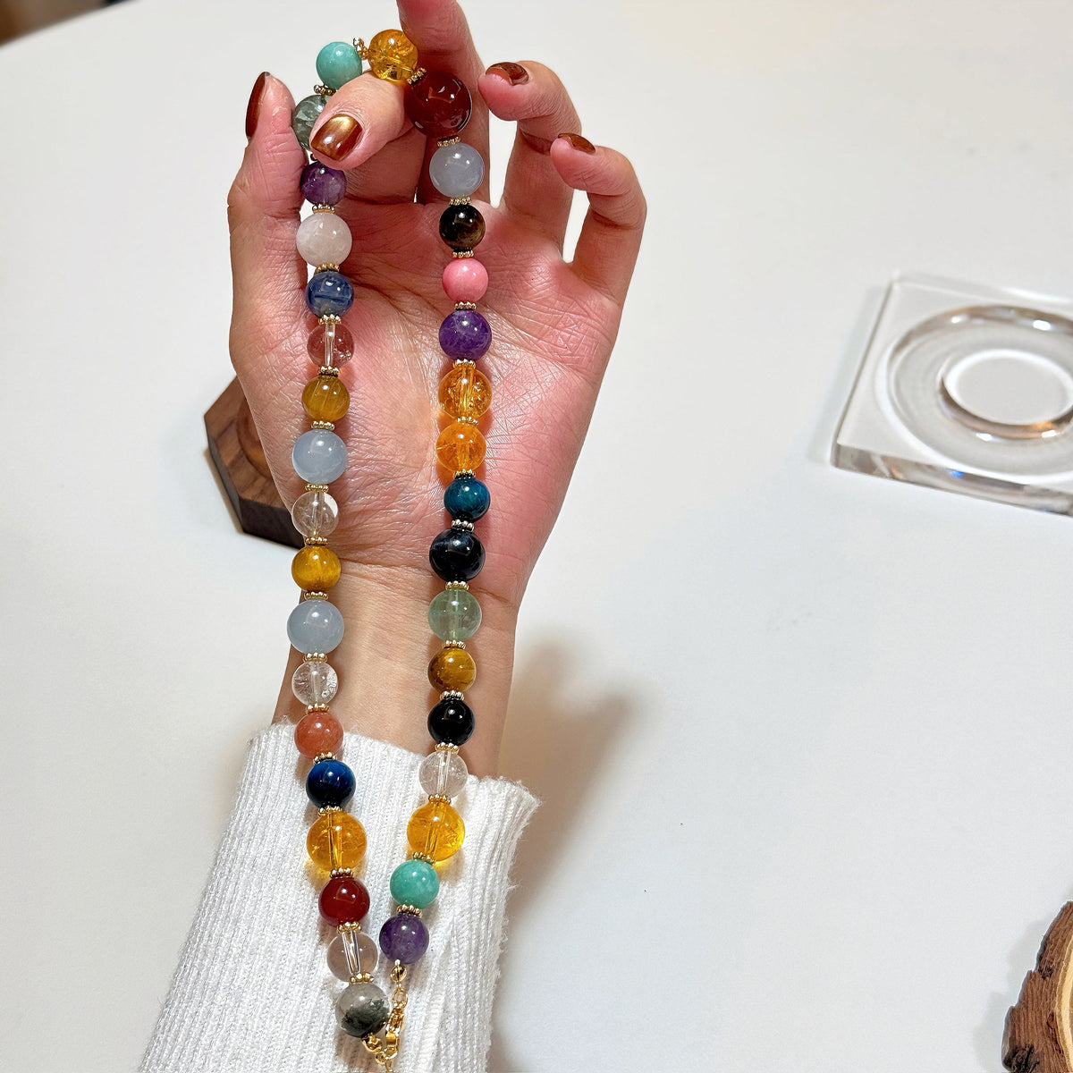 Rainbow Aura Crystal Treasure Necklace | Seven Jewel Harmony Pendant