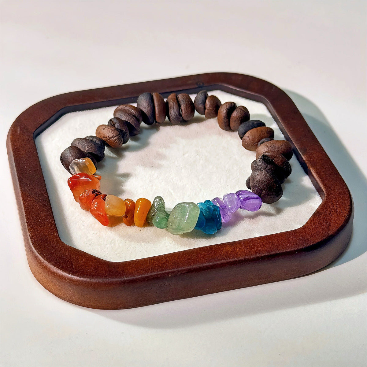 Rainbow Chakra Coffee Bean Bracelet | Colorful Energy Beads