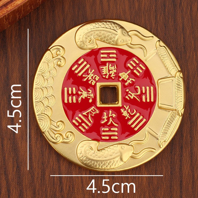 Red Brass Talisman Coin | 4.5cm Double - Sided Amulet | Taoist - Inspired Portable Charm for Protection & Spirit Power - EclipticJew