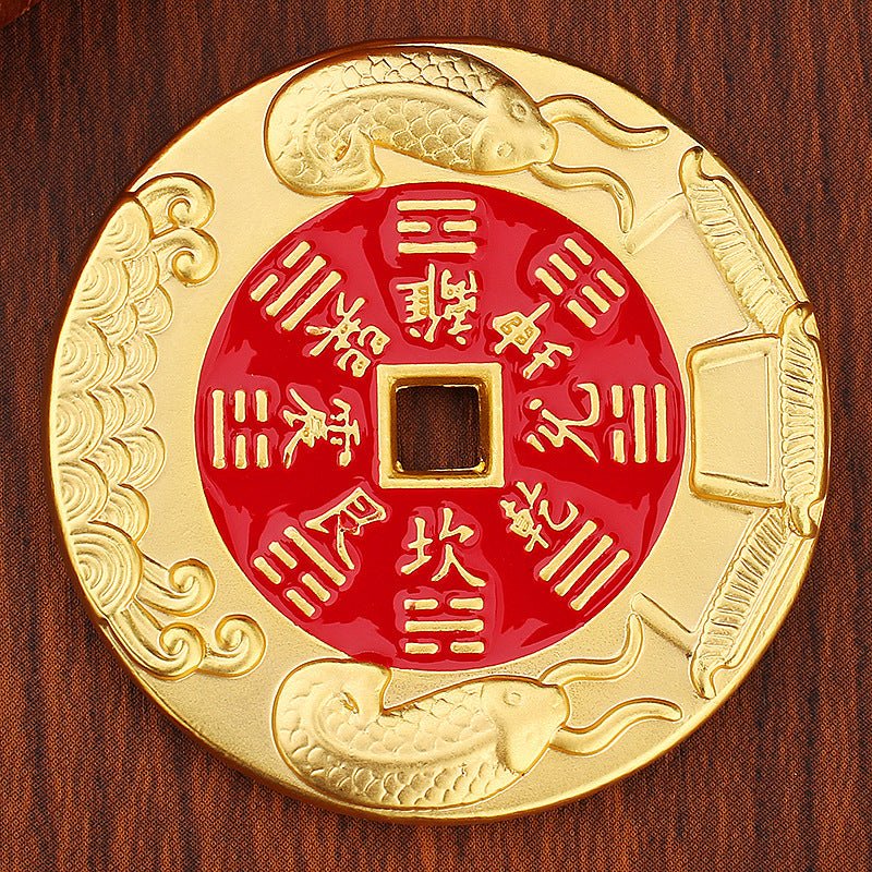 Red Brass Talisman Coin | 4.5cm Double - Sided Amulet | Taoist - Inspired Portable Charm for Protection & Spirit Power - EclipticJew